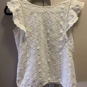 Sezane White Textured Floral Top